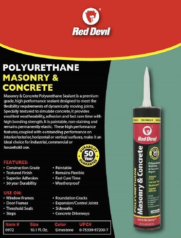 Red Devil 0972 Masonry & Concrete Polyurethane Sealant, 10.1 Oz, Gray-Limestone in Kuwait