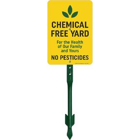 SmartSign 10 x 7 inch Cancer Free Lawn No Pesticides Used Yard Sign, 21.5 inch Tall Sign & Stake Kit, 40 mil Laminated Rustproof Aluminum, Green, White and Yellow, Set of 1, Made in USA