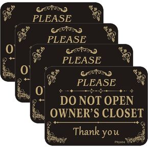 4 PCS Please Do Not Open Owner's Closet Sign, 5" x 4" Thick Acrylic Self-Adhesive Laundry Room Sign, Easy to Install
