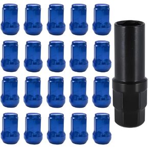 Car Wheel Lug Nuts, 20PCS Chrome Aftermarket Closed End Duplex 6 Spline Lugnut with 1 Key, Fuel Rim Lug Nut Lock Removal Socket Replacement Tool, 1/2-20 Universal for Vehicle, Trailer