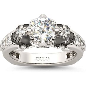 Jeulia 2 Carat Round Cut Diamond Skull Rings for Women Customized Bridal Sterling Silver TwoTone Wedding Band with European Shank Wedding Engagement Promise Rings for Her with GiftBox