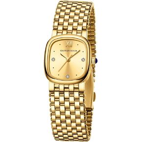 Gold Watches for Women Vintage Rectangle Small Ladies Gold Watch with Gold Stainless Steel Band,Water Resistant.includes Strap Adjustment Tool