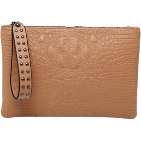 Women Faux Leather Crocodile Envelope Clutch Bag Wristlet Zipper Evening Handbag Wallet Purse