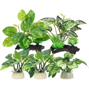Aquarium Plastic Plants, Driftwood Betta Silk Plants, Silk Plants Aquarium Set Decor, Silk Aquarium Plants for Betta Fish (Green, 5pcs)