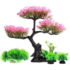 NOLITOY 1 Set Artificial Aquarium Tree & Plants Set, Artificial Plastic Plants Fake Aquatic Plants Artificial Fish Tank Plants for Aquarium Decoration