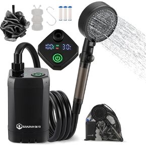 Upgrade Outdoor Portable Camping Shower, 6000mAh Rechargeable Electric Shower Pump with Multifunctional Handheld Filter Shower Head, Suitable for Rinsing, Hiking, RV Travel, Beach Vacations