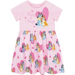 Bluey Dress | Bingo Glitter Dress for Girls | Cotton Summer Dress for Kids | Skater Dress with Short Sleeves