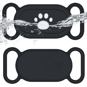 for Samsung Galaxy SmartTag2 Dog Collar Holder, 2 Pack Waterproof Anti-Lost Silicone Case for Galaxy Smart Tag 2 for Pet Dog Cat Collars (Black/Black)