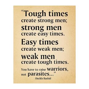 Tough Times Create Strong Men - Inspirational Sheikh Rashid Quote Wall Art Print - Motivational Typographic Wall Art Decor For Home Decor, Office Decor, Gym Decor, School Decor - Unframed -8x10"
