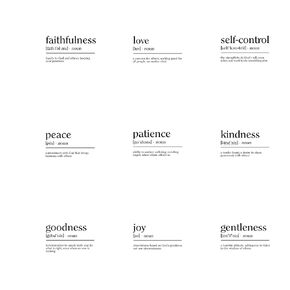 Fruit of the Spirit - Christian Inspirational Wall Art, Motivational Scripture Wall Decor Print- For Home Decor, Church Decor, Living Room Decor or Office Decor, Unframed - 8x10 (set of 9)