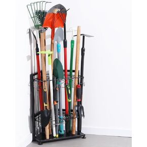 Garden Tool Organizer for Corner,Yard Tools Rack for Garage Storage Organization,Garage Tool Holder Free Standing No Mount.Heavy Duty and Solid Metal for Indoor and Outdoor Use.