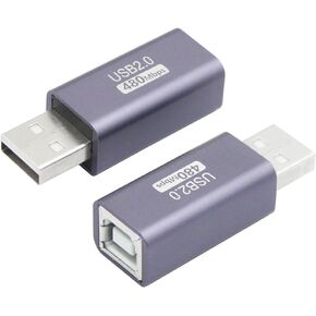 USB 2.0 B Type Connector Adapter, Micro USB Male to USB B (MIDI) Female Power and Data Extension Adapter, Aluminum Alloy Housing, for Electronic Piano, Printer, Scanner etc, 2Pcs
