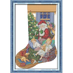CaptainCrafts New Releases DIY Art Cross Stitch Kits Needlecrafts Patterns and Counted Embroidery Kit Christmas Stocking Santa Claus (E, Preprint Stamped 14CT, 21.3×30.3 Inch)