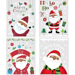 Iconikal Christmas Static Cling Window Decorations, African American Black Santa Claus, 80-Count