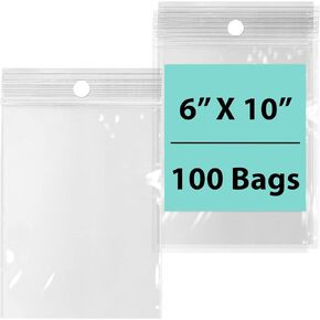 Reclosable Hang Hole Poly Bags - 9 x 12 & (1000 Bags) 2 Mil Clear Plastic with Resealable Lock Seal Zipper | Durable Poly Baggies | Resealable Zip Top Lock For Jewelry, Storage, Packaging & Shipping