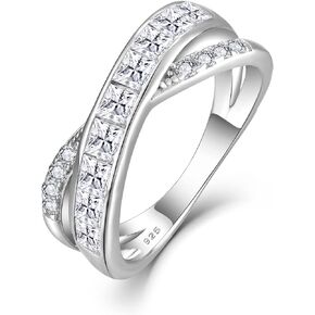 Criss Cross Ring Princess Cut Cubic Zirconia Infinity Ring 925 Sterling Silver Engagement Anniversary Statement Promise Rings for Her Christmas Jewelry