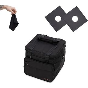 VIDAO Vinyl Record Carrying Bag - Vinyl Storage Carry Case for 12" Albums and Single 12 Inch Vinyls - Record Bag Travel Case Holds up to 60 LP Records - Includes 2 Cardboard Sleeves and Vinyl Cloth