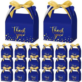 Engrowtic 50 Pcs Thank You Boxes Ribbon Gift Boxes with Handles 5.9 x 3.5 x 3.5 Inch Thank You Treat Boxes Gold Foil Print Paper Boxes for Graduation Wedding Baby Shower Holiday Party(Black)
