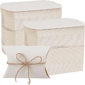 MANCHAP 200 PCS 3.5 x 2.5 Inch White Kraft Paper Pillow Boxes, Small White Pillow Candy Box, Pillow Gift Boxes Thank You Treat Boxes for Party Favors, Proposal, Wedding