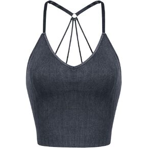 ODODOS Seamless Padded Sports Bra for Women Strappy Longline Wirefree Brami Ribbed Crop Tank Tops