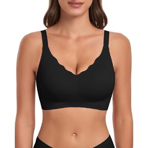 WOWENY Wireless Bras for Women No Underwire Seamless Bra Wavy Full Coverage Wide Strap V Neck Bralette Padded Push Up