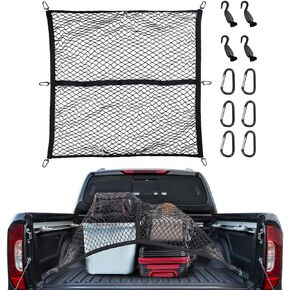 Highly Elastic Cargo Net for Pickup Truck Bed, Foldable Heavy Duty Cargo Net with 6pcs Hooks, Truck Bed Cargo Mesh Trunk Organizer for Car SUV Truck Pickup Trucks (Double Layer, Black)