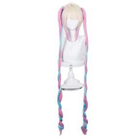 Cosplay Wig Kawaii Anime Wig Heat Resistant Long Blue Mixed Pink Colorful Ponytail Hair Halloween Party Wigs