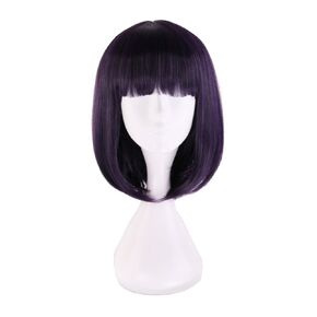 Anime Short Straight Purple Black Mixed Cosplay Wig Flat Bangs with Free Cap