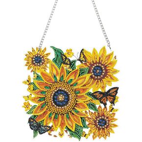 Eiflow DIY Hanging Diamonds Painting Sunflower Pendant Kit, 7.4x7.3inch Special Gem Art Painting Kit Ornament, Acrylic Diamond Art Board with Chain, Box Package