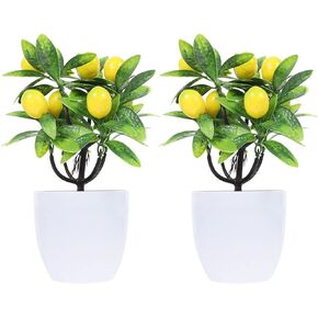 PRETYZOOM 2pcs Artificial Lemon Tree Potted: Simulation Lemon Branch with Green Leaves Yellow Fake Small Potted Lemon Desk Plant Decor for Home Office (24cm in Height)