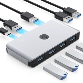 Opluz USB 3.0 KVM Switch Selector 2 Computers Share 4 USB 3.0 Ports Switcher USB for Keyboard Mouse Printer Scanner PC Laptop One Button Switch Adapter with 2 Pack USB 3.0 Cables