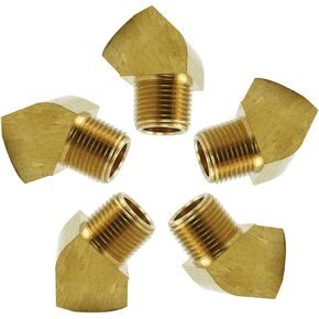 Vis Brass Pipe Fitting, 45 Degree Barstock Street Elbow, 1/4" NPT Female x 1/4" NPT Male (Pack of 5)