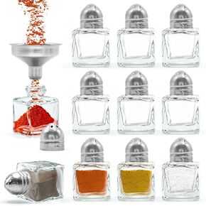 Srenta Small Salt and Pepper Shakers, Pack of 24 Bulk Salt and Pepper Shakers with Funnel Tool, Clear Glass Mini Salt and Pepper Shakers Set with Stainless Steel Tops for Wedding Table & Party, 0.5 oz