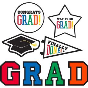 Vibrant Multicolor Paper Grad Cutouts - 6.5"-10" (Pack of 8) - Unique & Durable Cutouts - Perfect for Celebrating Graduation