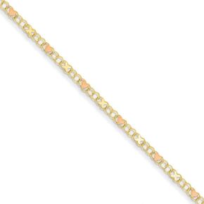 Solid 14k Yellow and White Gold Two Tone X's & Hearts - with Secure Lobster Lock Clasp (3mm)