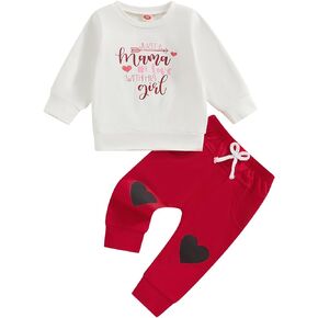 Toddler Baby Girl Boy Valentine's Day Clothes Outfit Letter Sweatshirt Top Heart Elastic Waist Pants Set