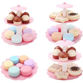 Food Pretend Play Toy Set Sweet Treats 3-Tier Colorful Cookies Desserts Tower for Kids