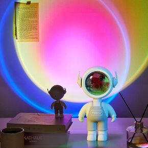 mooas Sunset LED Nightlight (Planet)، 7 ألوان ليلية، دوران 360 درجة، تحكم باللمس، مصباح غروب الشمس، جهاز عرض ضوء رائد الفضاء، ضوء ليلي لغرفة النوم/غرفة الأطفال/ديكور الغرفة/الحفلة/التخييم