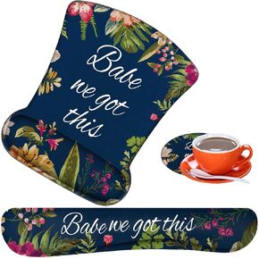 Ergonomic Mouse Pad, Mouse Wrist Rest Pad + Keyboard Wrist Rest Pad + Coaster, Made of Memory Foam, Easy to Use and Relieve Wrist Pain, Computer, Games, Office, Home - Babe We Got This