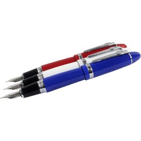 Jinhao 159 Fountain Pen Heavy Big Pen 3 Pieces in 3 Colors (Red, White, Blue)