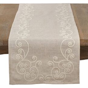 SARO LIFESTYLE Embroidered Swirl Design Linen Blend Napkin - Set of 4/001.N20S, 20", Natural
