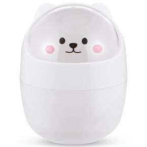 Veemoon Desktop Mini Trash Bin：Plastic Countertop Trash Can Desktop Waste Bin - Lightweight Portable with Shake Lid for Kitchen Car Office (White)