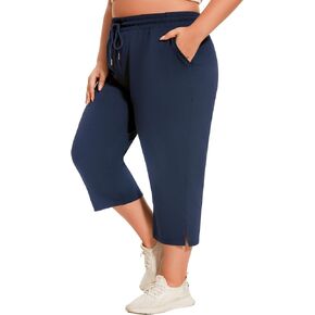 Plus Size Capris for Women Loose Capri Pants Wide Leg Yoga Pants Cropped Workout Pants Pull On with Pockets