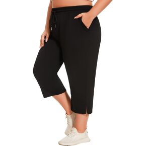 Plus Size Capris for Women Loose Capri Pants Wide Leg Yoga Pants Cropped Workout Pants Pull On with Pockets