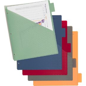 U Brands Poly Performance 5-Tab Dividers with Pockets, Set of 15, Assorted Brights, 3-Hole Punched