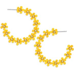 Flower Hoop Earrings for Women Girls Colorful Metal Flower Large Circle Earrings Cute Floral Earrings Birthday Party Jewelry Gifts