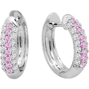 Dazzlingrock Collection Round Gemstone & White Diamond Pave Set Hinged Post Huggies Hoop Earrings for Her in Gold
