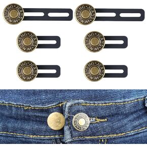 6PCS Extender Button for Jeans Pants, Waist Extenders for Pants for Women No Sew Metal Adjustment Pants Waist Extension for Trousers Collars, Cuffs, Men and Women(2 Sizes)