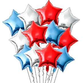 12PCS Bule Black Silver Star Balloons, 18 Inch Star Balloons Foil Mylar Star Balloons for Bule Black Silver Star Birthday Graduation Wedding Party Decorations