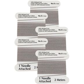5 Pieces Silk Beading Cord Thread and Needle Size 6 Gray Silver Color
